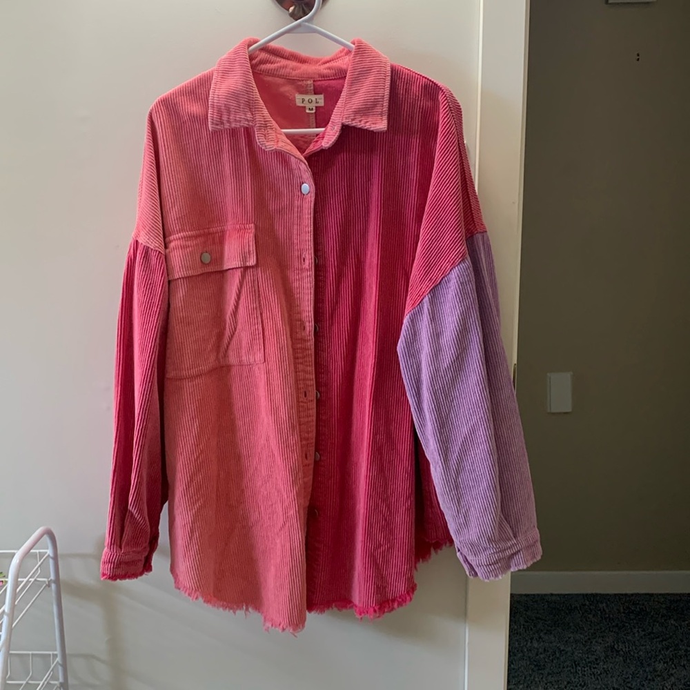Oversized corduroy shacket.